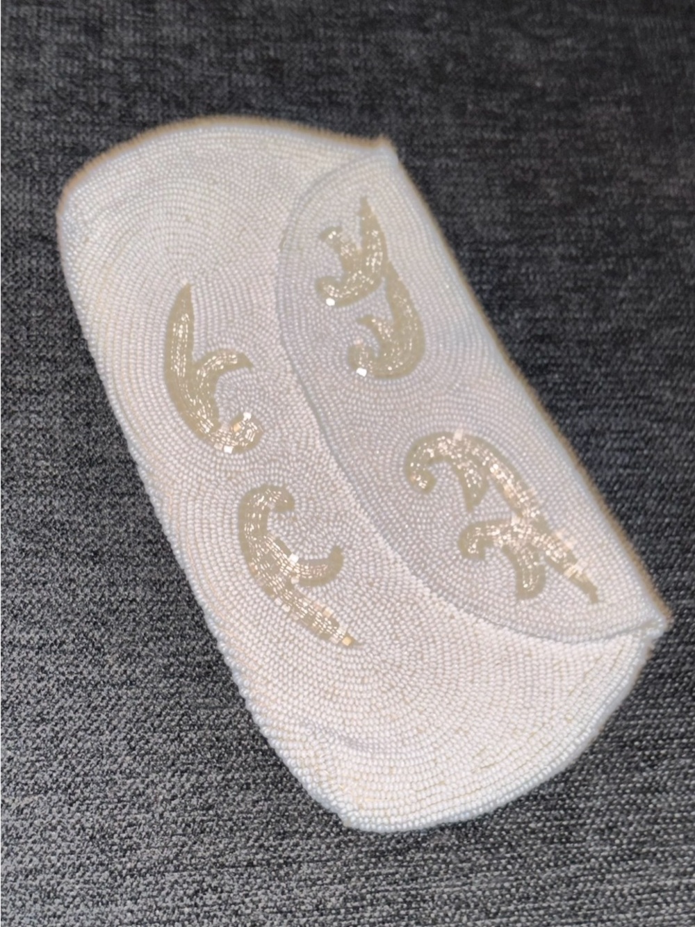 Vintage Walborg White Beaded Clutch with Gold Detail